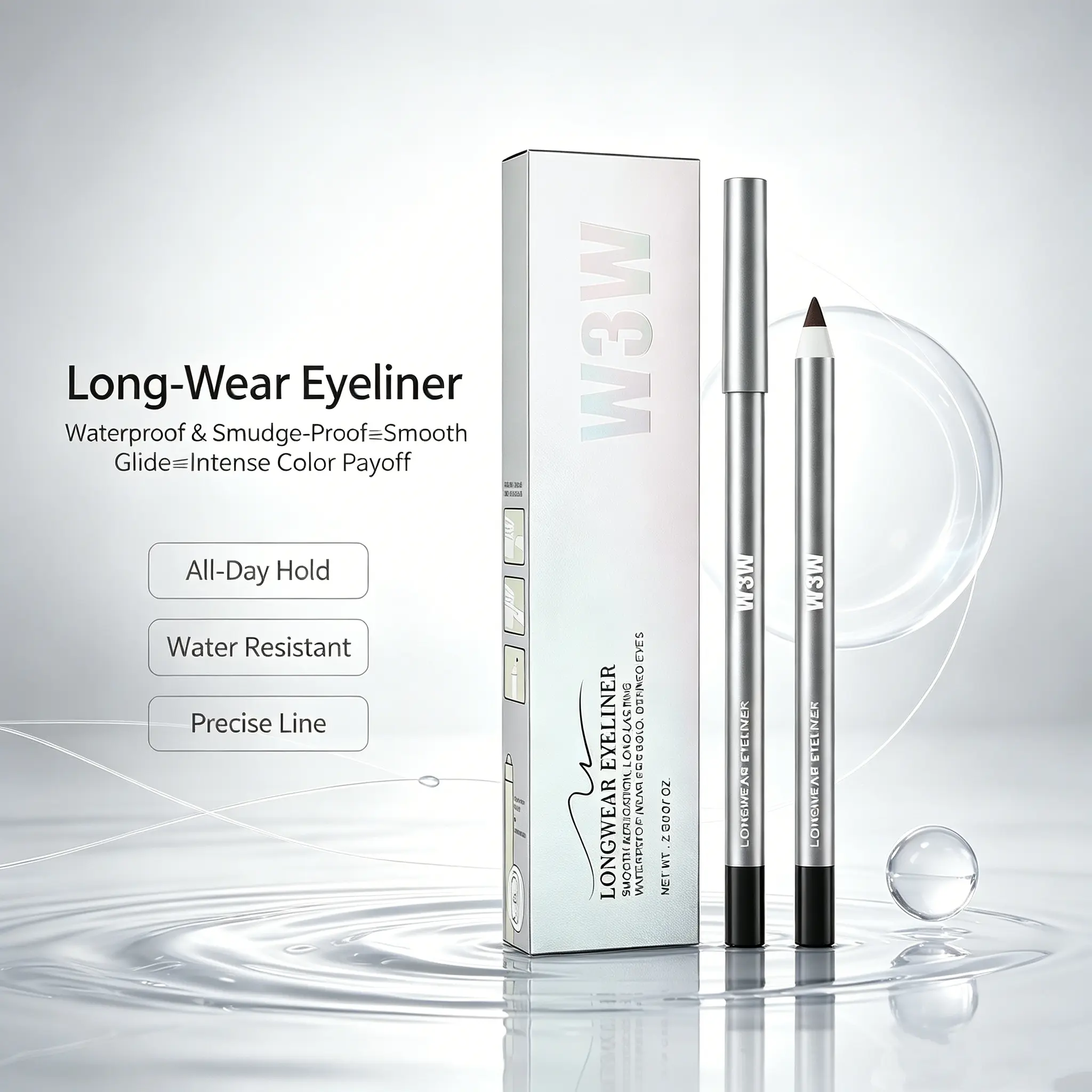 W3W Longwear Gel Eyeliner, Waterproof & Smudge-Proof Precision Cosmetic Pencil for Flawless Daily Looks, Lightweight with Sharpener, Lightweight Waterproof Eyeliner, 2G, Eye Pencil Eyeliner