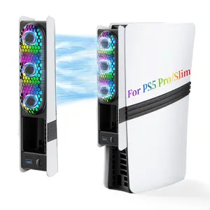 RGB PS5 Slim/Pro Cooling Fan, Auto Power Cooling System for PS5 Pro/Slim, Silent Cooler Fan with 3 Fans/3 Speed/USB 3.0 Port Compatible with PlayStation 5 Slim/Pro Digital and Discs Edition
