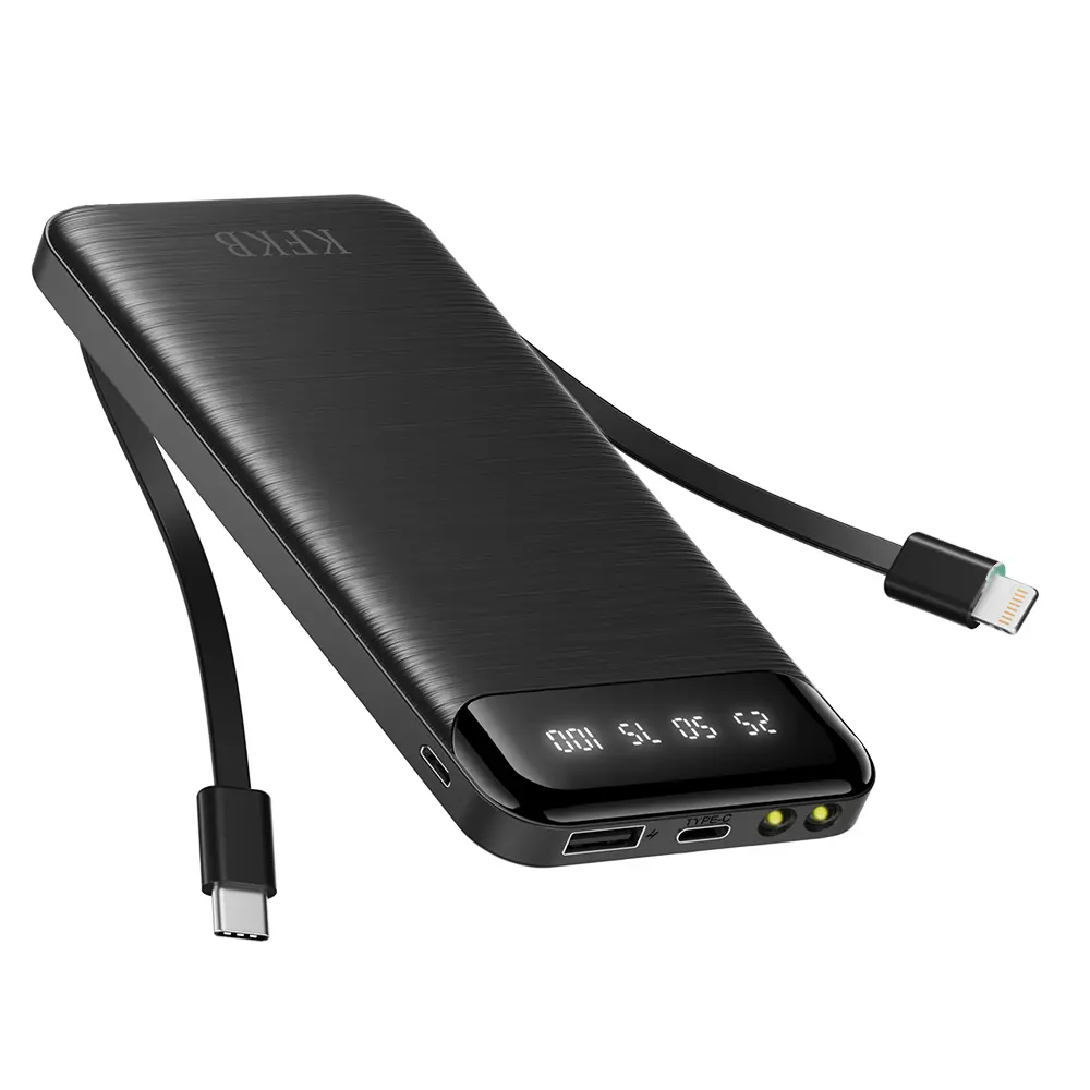 20000mAh Power Bank with Built-in USB-C & Lightning Cables, Dual-Port Portable Charger with LED Digital Display & Flashlight for iPhone & Samsung