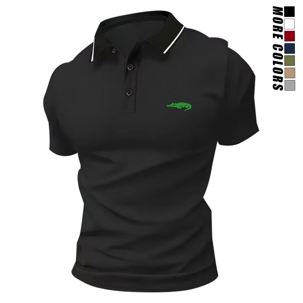 Men’s Comfortable Breathable Solid-Color Turn-Down Collar Short-Sleeve Polo Shirt Set - Multi-Color, Fragrance-Infused 1-Piece Option, Suitable for Golf, Casual Wear, One-Piece