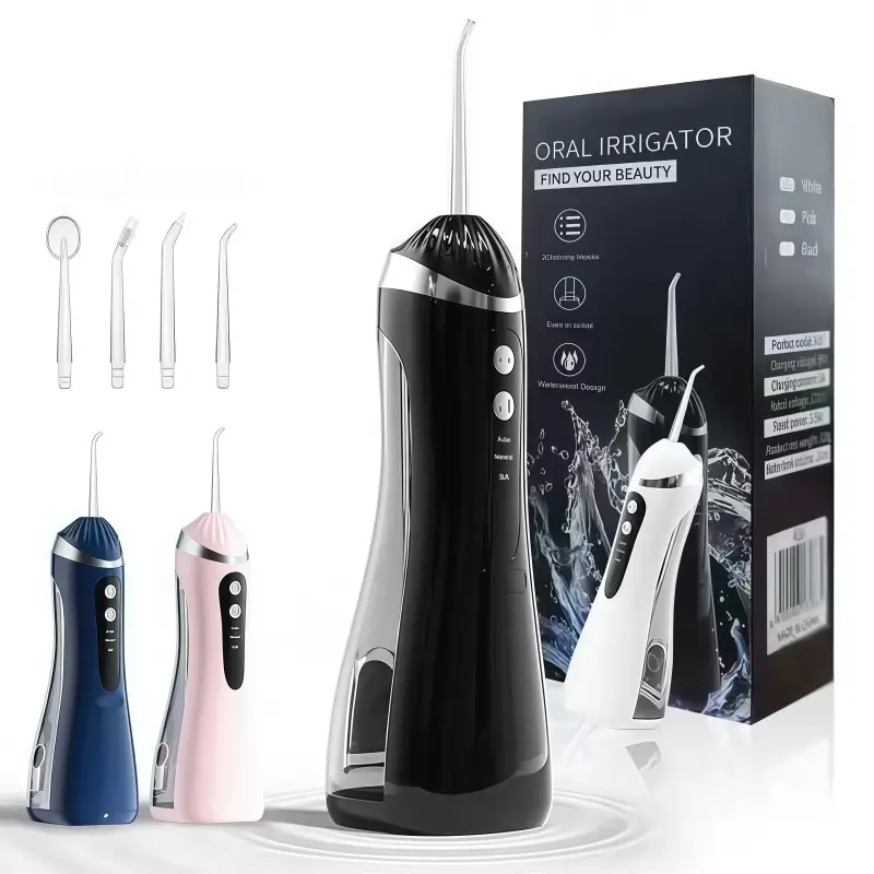 Intelligent button electric water flosser oral irrigator, equipped with 4 nozzles, 3 modes, USB charging, maximum voltage of 36 volts, lithium battery electric flosser, promoting gum health, a must-have for both men and women