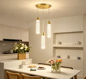3 Lights Brushed Gold Bubble Textured Acrylic Pendant Light, 3000K-6500K Dimmable Adjustable LED Hanging Ceiling Fixture for Kitchen Island, Dining Room, Bathroom and Foyer          ？