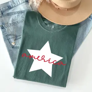 Retro America Star, Red White Blue, 4th of July Tshirt, Women's Crew Neck, Crewneck