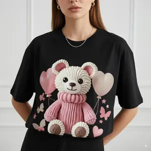 Women's Short Sleeve T-Shirt Cute Bear Balloon Graphic Print Lightweight Soft Comfortable Summer Top