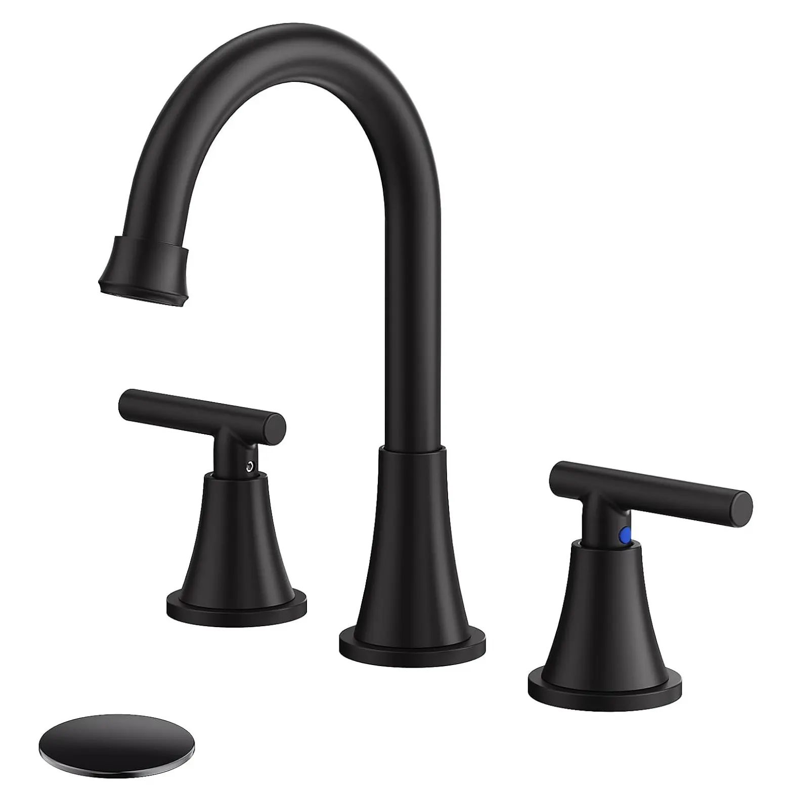 Bathroom Faucets for Sink 3 Hole, Matte Black Bathroom Sink Faucet with Pop-up Drain and Supply Lines,  Lead-Free Widespread Faucet for Vanity RV Farmhouse Sink