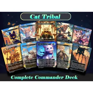 Arahbo Cat Tribal EDH Proxy Deck | Anime Custom Art, Foil Options, Custom MTG Commander Deck + 14 Chibi Tokens