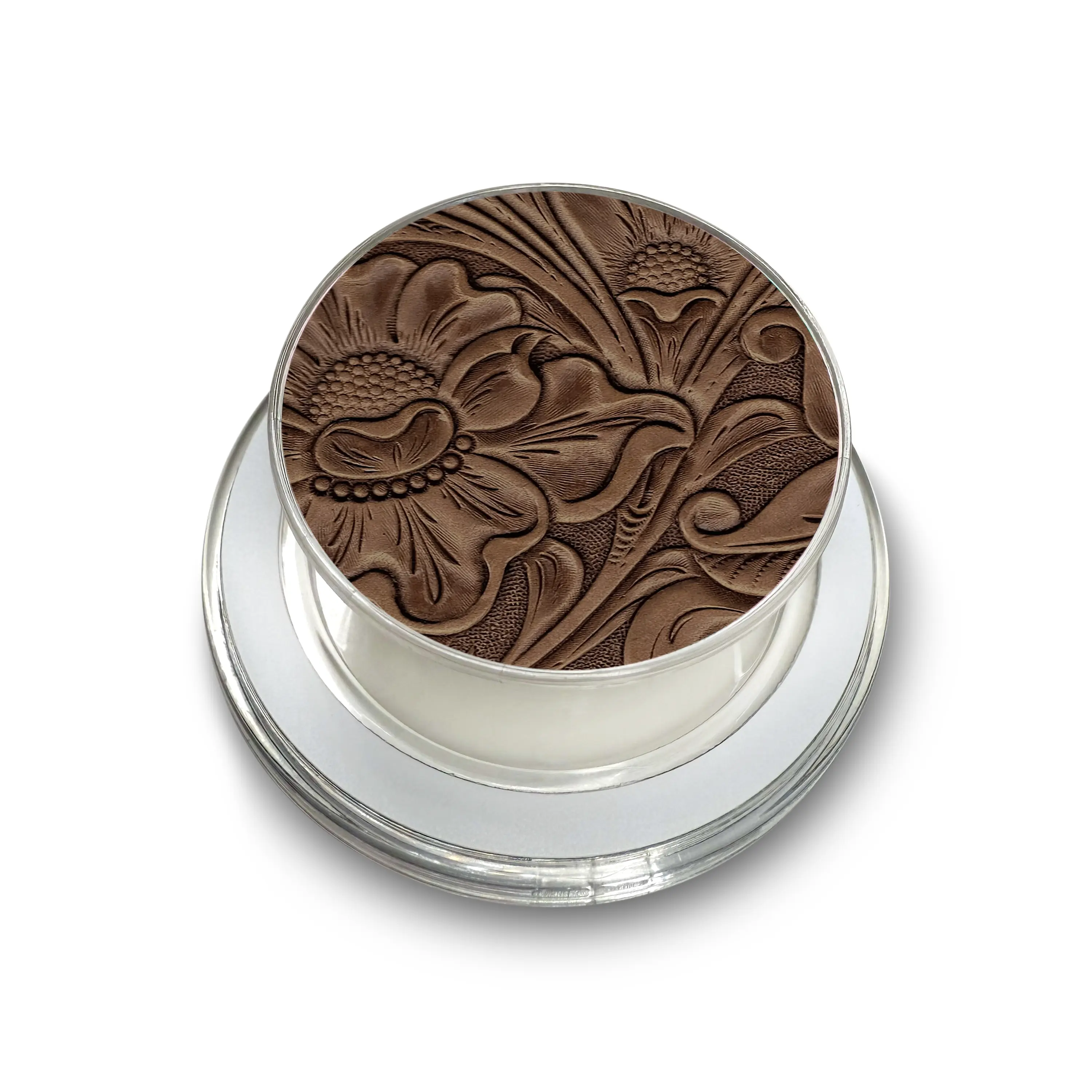 Faux Print Brown Tooled Leather Magnetic Phone Grip