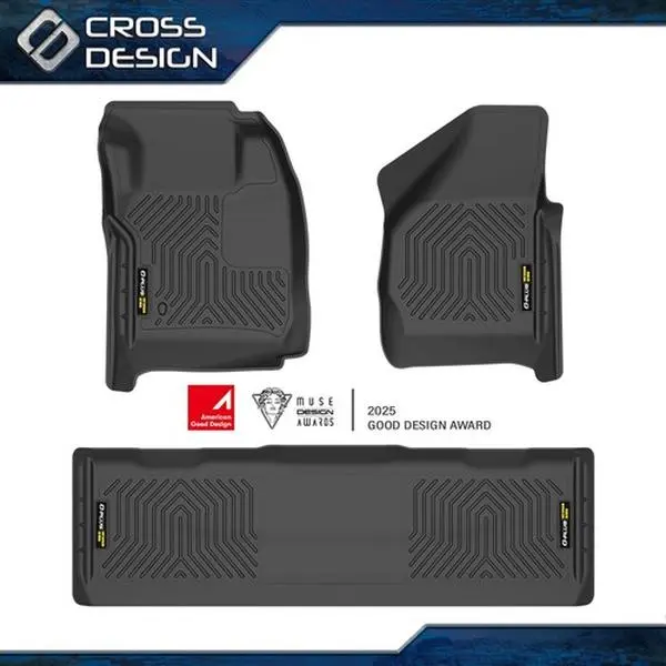CROSSDESIGN Upgraded TPE Truck Floor Mats - 3pcs Car Accessories Set, 2008-2010 Fit for F250 F350 F450 F-Series Trucks, Front & 2nd Row Waterproof Groove Car Dust Mats