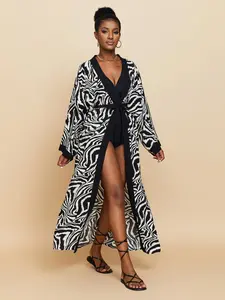 Women's Zebra Stripe Print Open Front Cover Up, Casual Cover Up for Beach Holiday Vacation, Ladies Swimwear for All Seasons