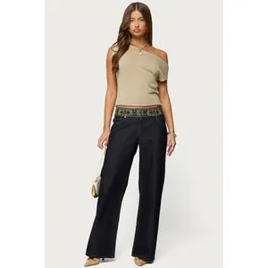 Carlie Embroidered Low Rise Wide Leg Jeans