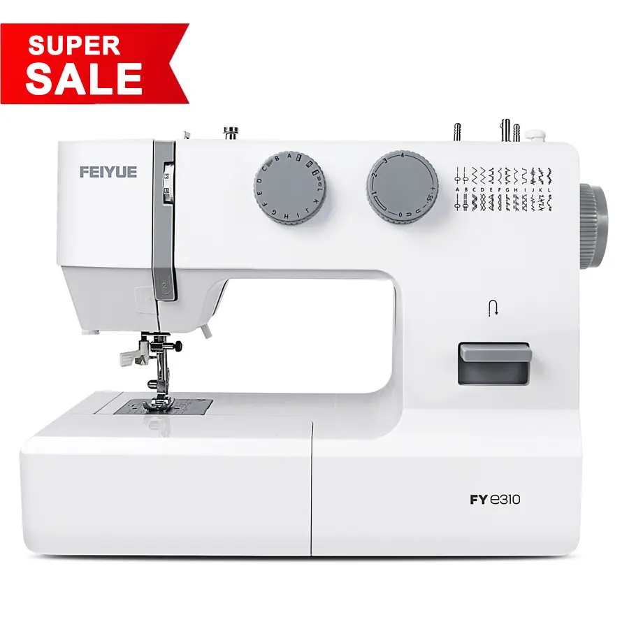 FEIYUE FYe310 Full Size Sewing Machine with Foot Pedal, Heavy Duty & Portable, Powerful Servo Motor, 25 Built-in Stitches, 6 Bobbins & 5 Included Sewing Feet (White)  , Beginner Sewing, Machine embroidery machine