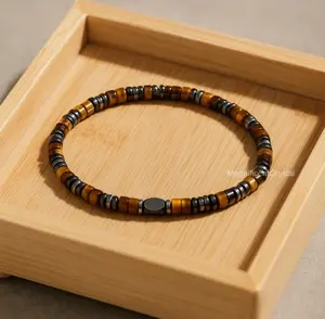 Tiger Eye Hematite Bracelet Healing Minimalist Women Men Energy Jewelry Christmas Gift