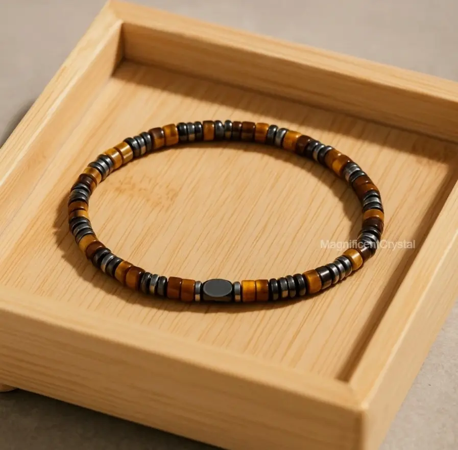 Tiger Eye Hematite Bracelet Healing Minimalist Women Men Energy Jewelry Christmas Gift
