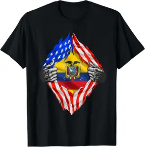 100% Cotton Ecuador Shirt USA American Ecuadorian Flag Roots Heritage T-Shirt Round Neck Short Sleeve T-Shirt Women's Men Graphic Tee
