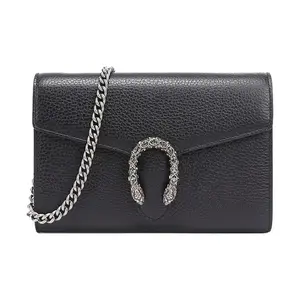 Pre-owned GUCCI leather Crossbody Bags Dionysus Double Tiger Head Buckle Chain Wallet/Crossbody Bag, Leather, Mini Shoulder Bag Black