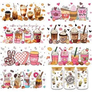 Coffee UV DTF Cup Wraps - 8 Sheets Coffee UVDTF  for 16 oz Glass Cups, Cake Ice Cream Transfer Stickers,  Rub  Transfers for Water Bottle DIY Crafts