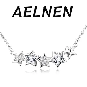 AELNEN Women's Hypoallergenic Cubic Zirconia Star Pendant Necklace - Minimalist Silver Adjustable Hollow Fashion Charm Costume Jewelry Accessory, Ideal Gifts for Christmas, Birthday Anniversary