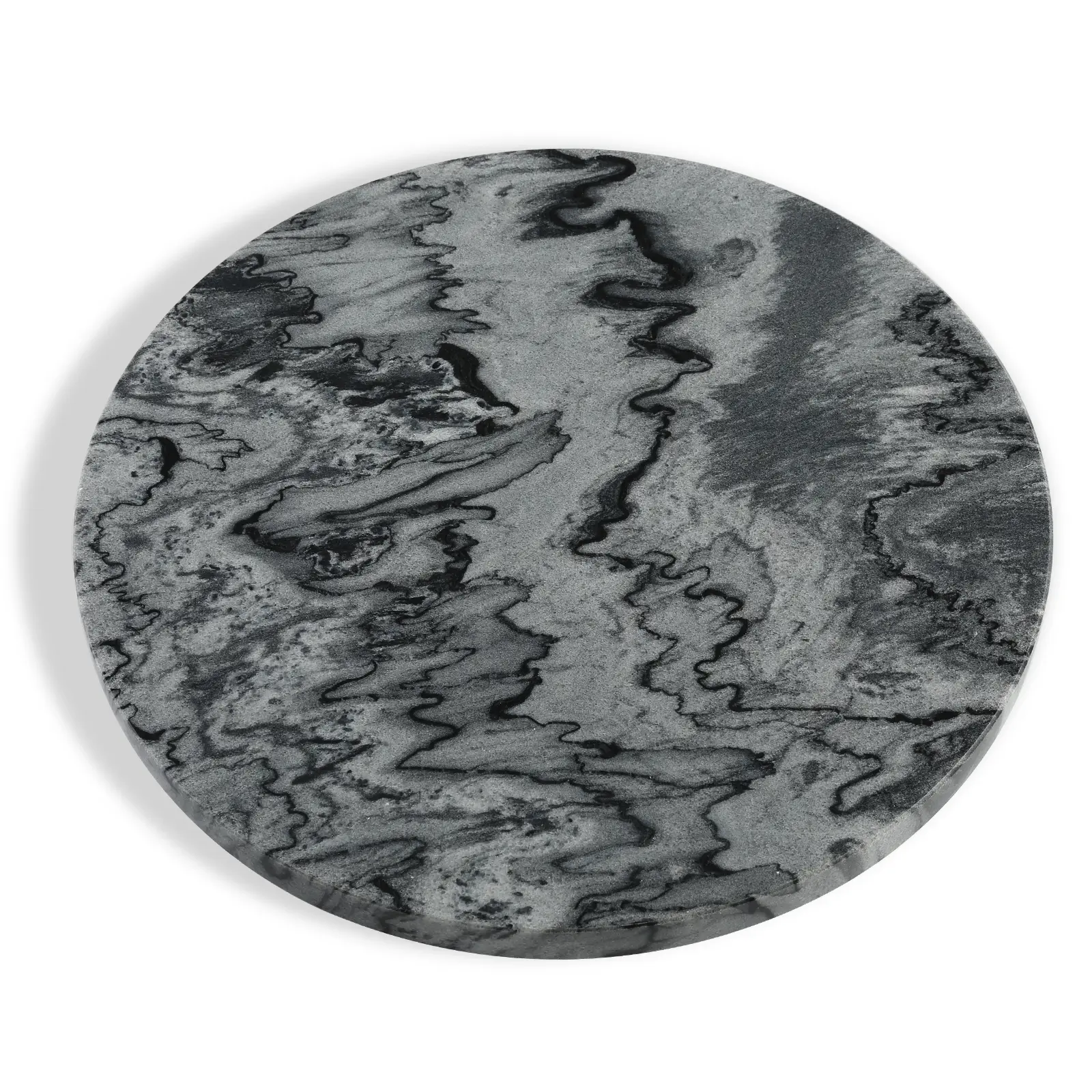 Koville Natural Marble Pastray Board for Kitchen, 11'' Round Hand Crafted Marble Slab for Cheese, Charcuterie, Pastry Board - Wedding Gift, House Warming Gift(Monte Grigio）