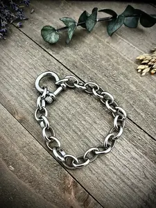 Chunky Silver Stainless Steel Chain Shackle Bracelet