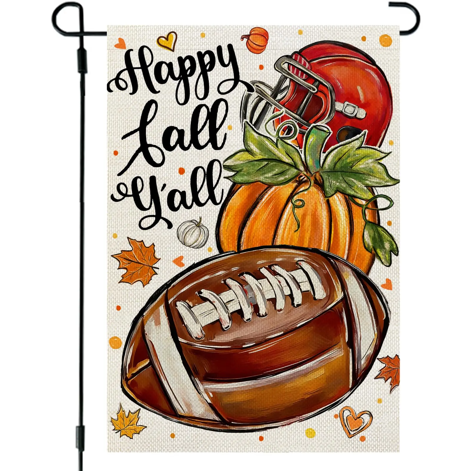 Double-Sided Happy Fall Y'all Football Garden Flag, 12x18 in, Fall Decor Home Pumpkin Helmets Yard Decoration for Porch Game Day