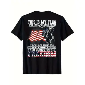 This Is My Flag I Will Not Apologize For It T-Shirt for Everyday Wear, Patriotic American Flag Soldier Gift, USA Pride Back Print Tee, Veteran Military Top