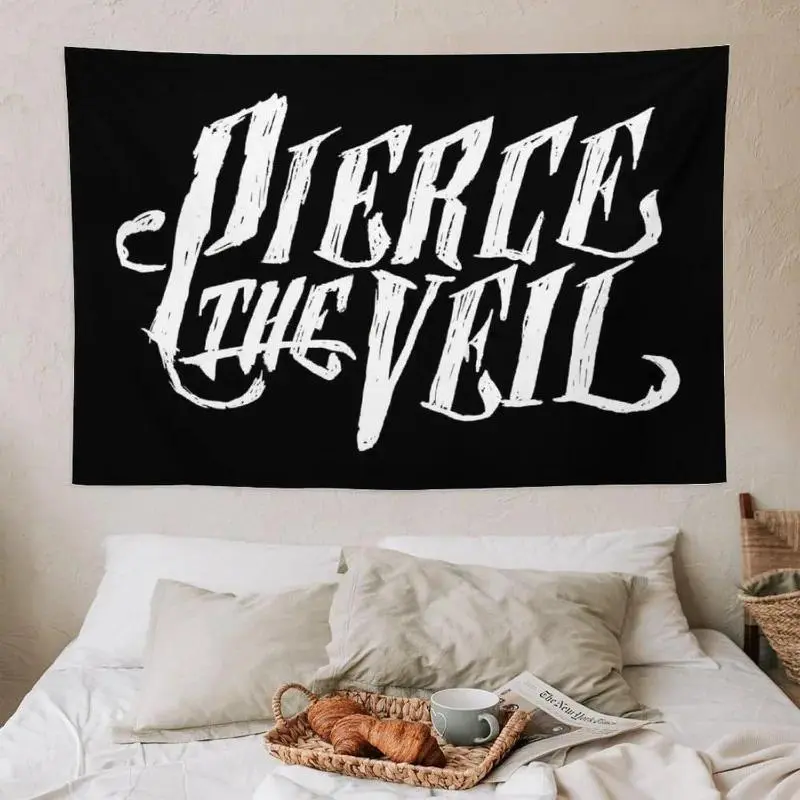 Pierce The Veil Rock Band Print Wall Tapestry - Black-White Punk Aesthetic Music Backdrop, Lightweight Machine Washable Hanging Cloth, Table/Family Thanksgiving Church Cartoons Themed Room Art, Photo-Worthy Gift for Loved Ones with Beach Bag Compatibility