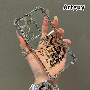 Phone Case Compatible with Samsung Galaxy S23 Ultra S24 Plus S25 S22+ FE Edge Cross with Ribbon Pattern Four Corners Reinforced Shockproof Transparent Soft Silicone Cover