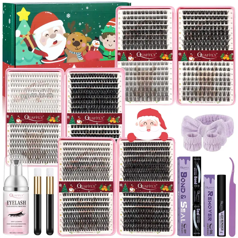 Eyelash Extension Kit, Cosmetic Lash Extensions, Includes Lash Tools, 1 Set Mixed Styles Eyelashes & Eyelash Glue & Eyelash Remover & Tweezers & Lash Mousse with Brush, Eye Makeup Products, Eyelash Clusters, Makeup Set, Diy Eyelash Clusters