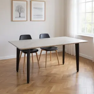 360 Stand Modern Furniture Stone & Metal Dining Table - Fixed Frame, 4 Legs, Rectangular Gray Stone Top with Gloss Finish, 29.5x62.9x35.4 in, for Contemporary Homes (558161)