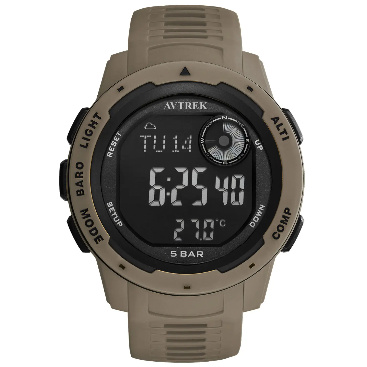 AVTREK Multifunctional Digital Watch for Men, Modern Tactical Sports Watch with Altimeter & Compass, 50M Waterproof for Outdoor Hiking, Electronic Watch
