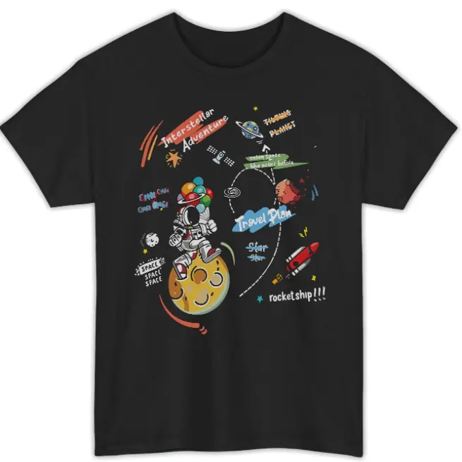 Interstellar Adventure Astronaut Balloon Planet Cartoon Cotton Tee