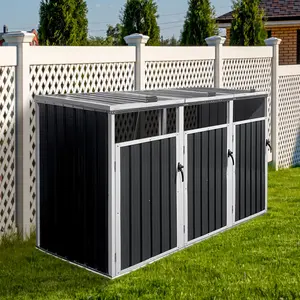 [SOIYELIFE] Garbage Bin Shed Stores 3 Trash Cans Metal Outdoor Bin Shed for Garbage Storage,Grey Fine furniture