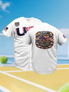 USA 250th Anniversary Motorcycle Graphic Baseball Jersey White Navy Red V Neck Button Down Short Sleeve Loose Breathable Trendy Unisex Sports Shirt for Training Game Daily Casual All Season Wear