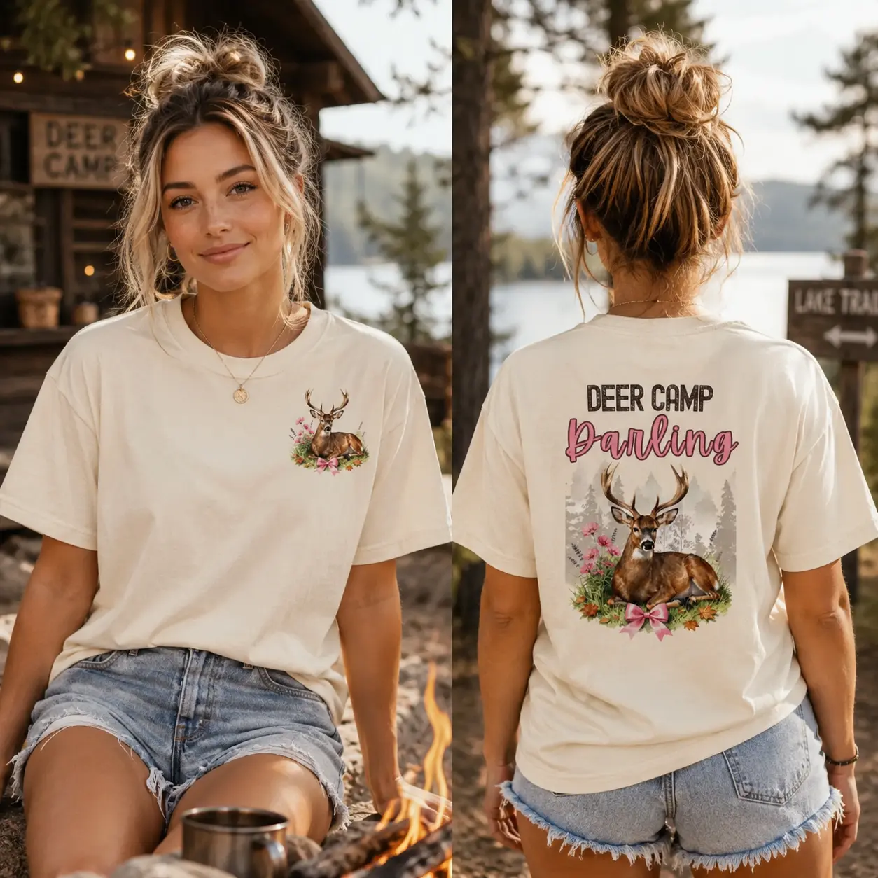 Deer Camp Darling Shirt for Women – Whitetail Deer Hunting Graphic Tee, Girls Hunting Camp T-Shirt, Rustic Outdoors Wildlife Hunter Apparel, Garment-Dyed Hunting Top, Deer Lover Gift for Her