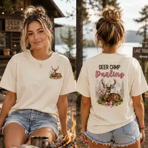 Deer Camp Darling Shirt for Women – Whitetail Deer Hunting Graphic Tee, Girls Hunting Camp T-Shirt, Rustic Outdoors Wildlife Hunter Apparel, Garment-Dyed Hunting Top, Deer Lover Gift for Her
