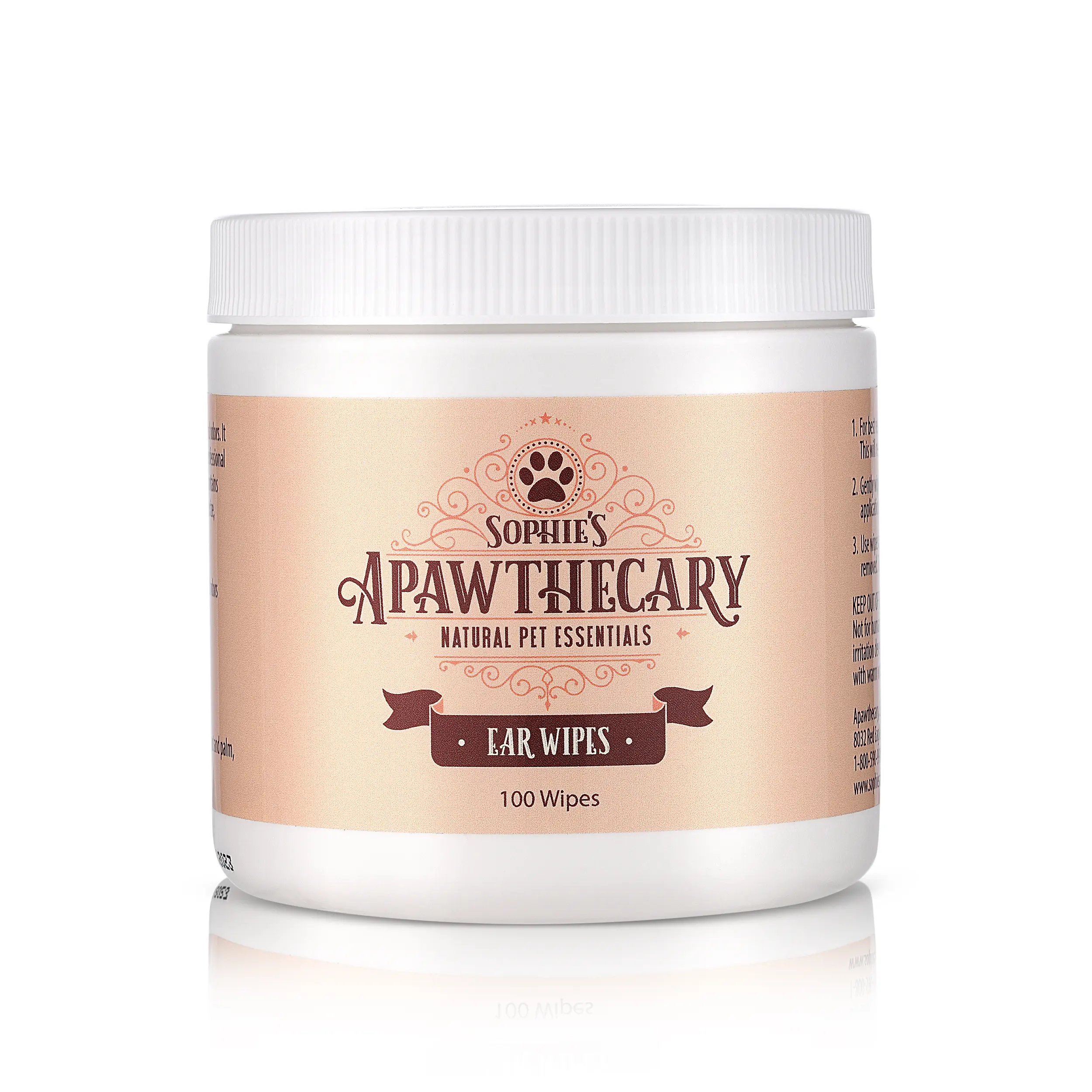 Sophie's Apawthecary Natural Dog and Cat Ear Wipes For Eliminating Ear Wax, Dirt & Odors, Conditions and Moisturizes - 100 Count