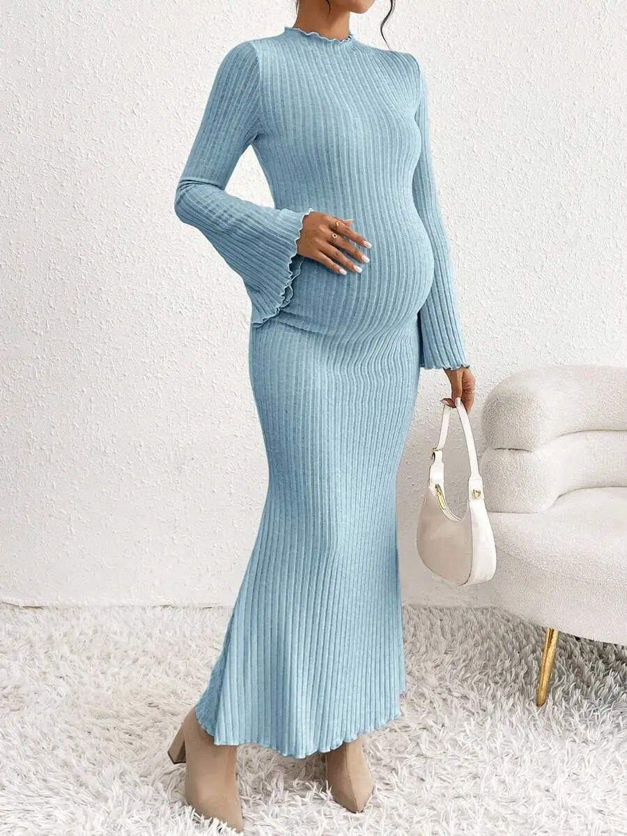 Maternity Pregnant Women Solid Color Flared Sleeve Ribbed Fitted Mermaid Hem Elegant Dress Knit Maxi Dress Baby Blue Maternity Dress Maternity Dress Knit Dress Pregnancy Dress For Photoshoot - TikTok Shop Maternity Pregnant Women Solid Color Flared Sleeve Ribbed Fitted Mermaid Hem Elegant Dress Knit Maxi Dress Baby Blue Maternity Dress Maternity Dress Knit Dress Pregnancy Dress For Photoshoot - TikTok Shop