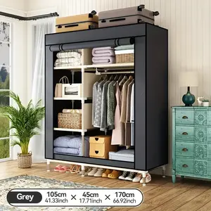 portable closet with cover for Hanging Clothes with 6 large storage compartment, Non-Woven Fabric Cover , Free Standing Closet Clothes Organizer for Bedroom, Sturdy and Easy Assemble Portable Large wardrobe closet