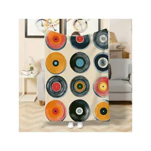 1pc Retro Vinyl Record Blanket - Soft Flannel All-Season Lightweight Throw With Multicolor Vinyl Record & Music Note Design (Beige/) For Bed, Sofa, Travel & Camping - Machine Washable Cozy Gift For Music Lovers, 60s/70s Inspired-30*40in
