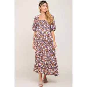 Black Multi-Color Floral Maternity Maxi Dress