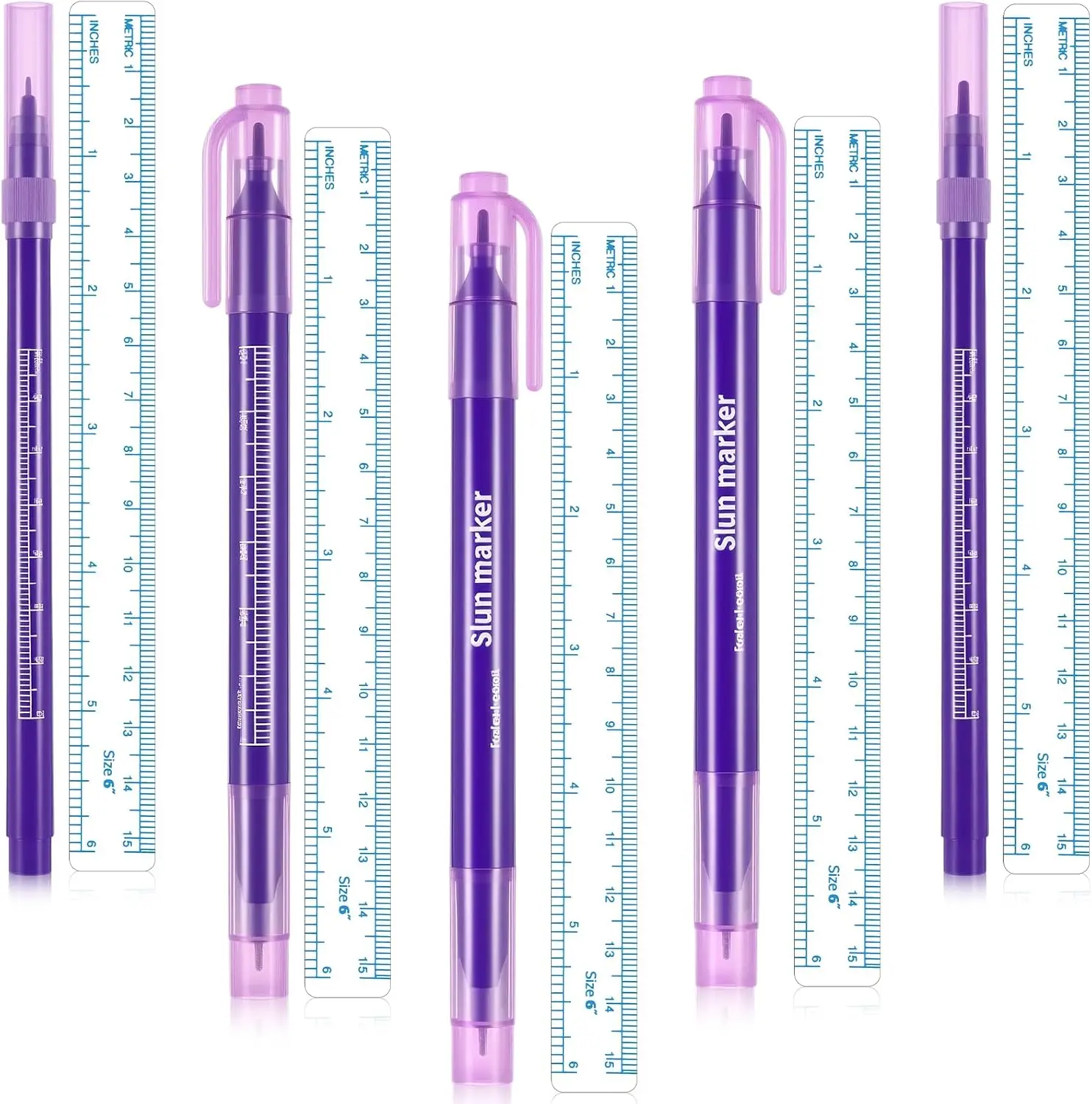 5 Pcs Markers Skin Marker Pen Purple Tattoo Pen, 0.5mm & 1mm | Surgical Marking Use, Tattoo Pen with Paper Ruler for Skin, Eyebrow, Lips 2 Single Head & 3 Double Heads