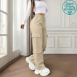 Women’s elegant street-style loose cargo pants with multiple pockets — Y2K fashion casual wear for all seasons, plus-size versatile trousers available in multiple colors, urban trendy wide-leg design, adult size