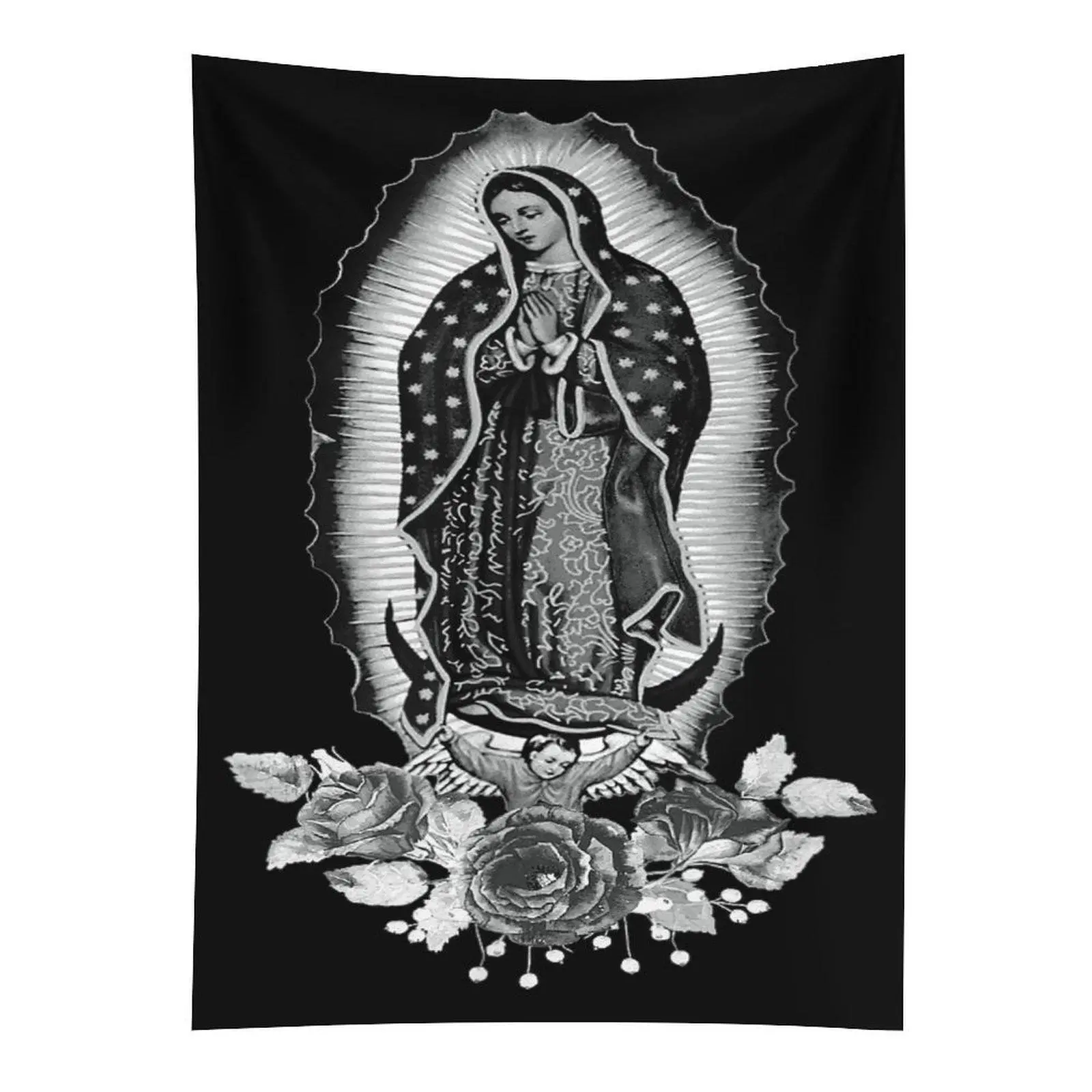 Our Lady Virgen de Guadalupe Wall Tapestry, Virgin Mary Wall Hanging, Catholic Bedroom Living Room Decor
