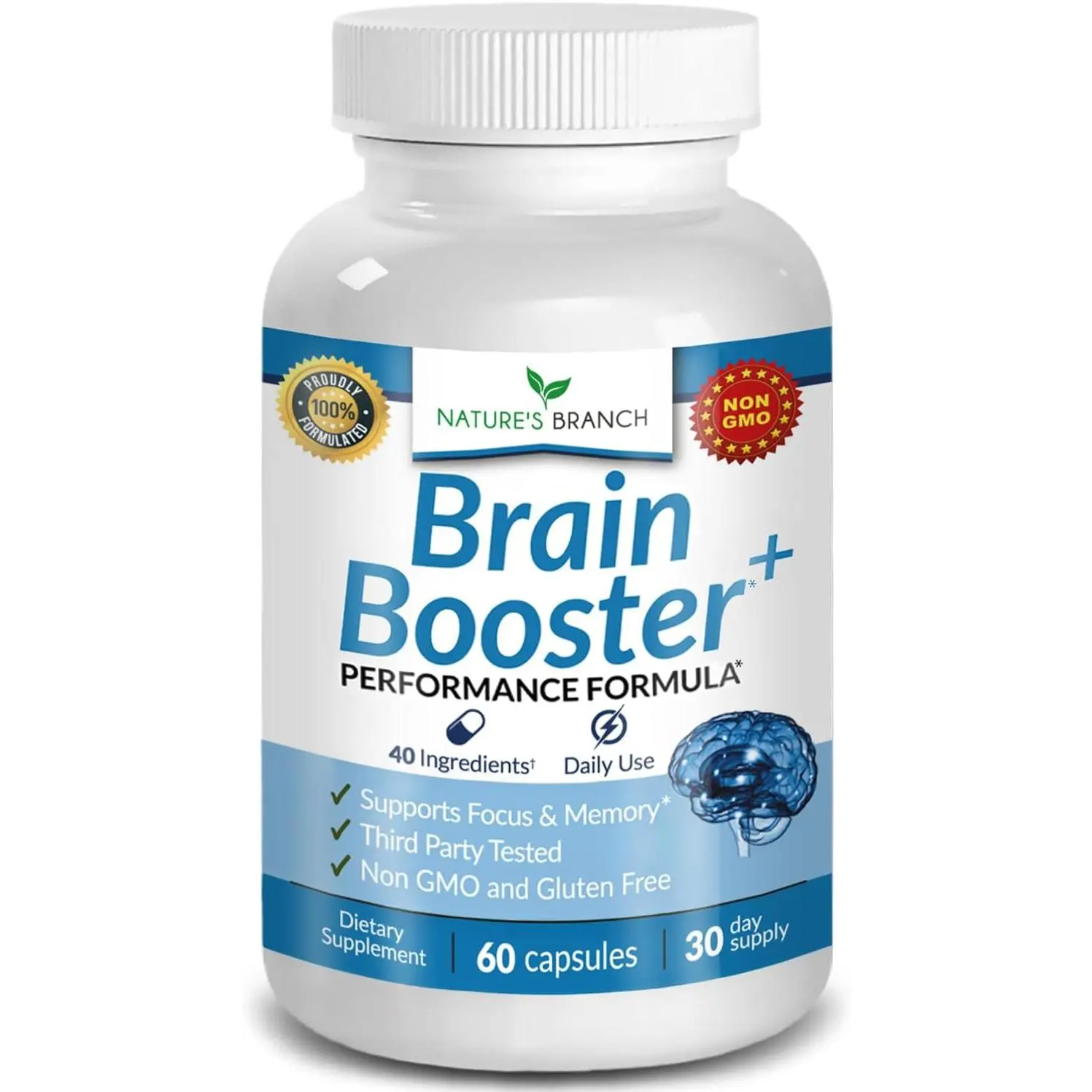 40-in-1 Brain Booster Supplement for Focus Memory Clarity Energy Advanced Cognitive Function Nootropic Support with DMAE Mind Health Formula and Vitamins for Men and Women Mental Performance Memory Support Daily Capsules 60 Count with Bonus eBook