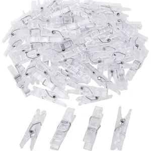 BronaGrand 100pcs Mini Clear Plastic Utility Paper Clip, Clothespins Clip, Clothes Line Clips,Photo Clips