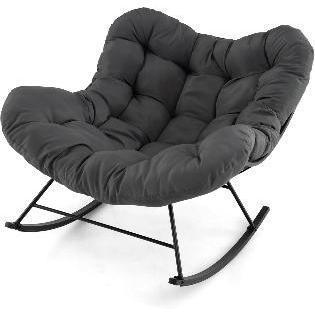 Egg Chair Oversized Rattan Rocking Chair Outdoor Rocking Chair, Oversized Patio Wicker Egg Chair with Thick and Removable Cushion, Metal Frame, Rattan Comfy Rocking Lounge Chairs for Living Room, Balcony & Yard