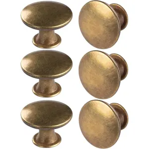6 Pack Round Antique Brass Kitchen Cabinet Knobs Drawer Handle Pulls with 7 Pcs Screws for Cupboard Bathroom Dresser Door Hardware