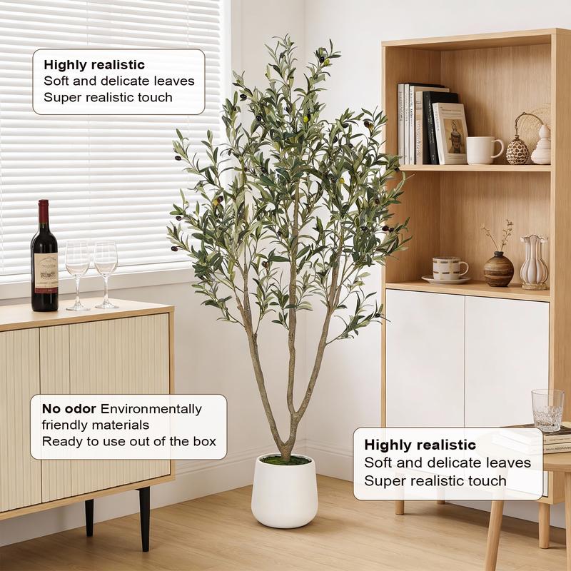 Fancybatt Artificial Olive Trees, 6FT/7FT, Indoor Tall Faux Olive Tree, with White Tall Planter, Artificial Plants with Natural Wood Trunk & Lifelike Fruits for Home Office Decor