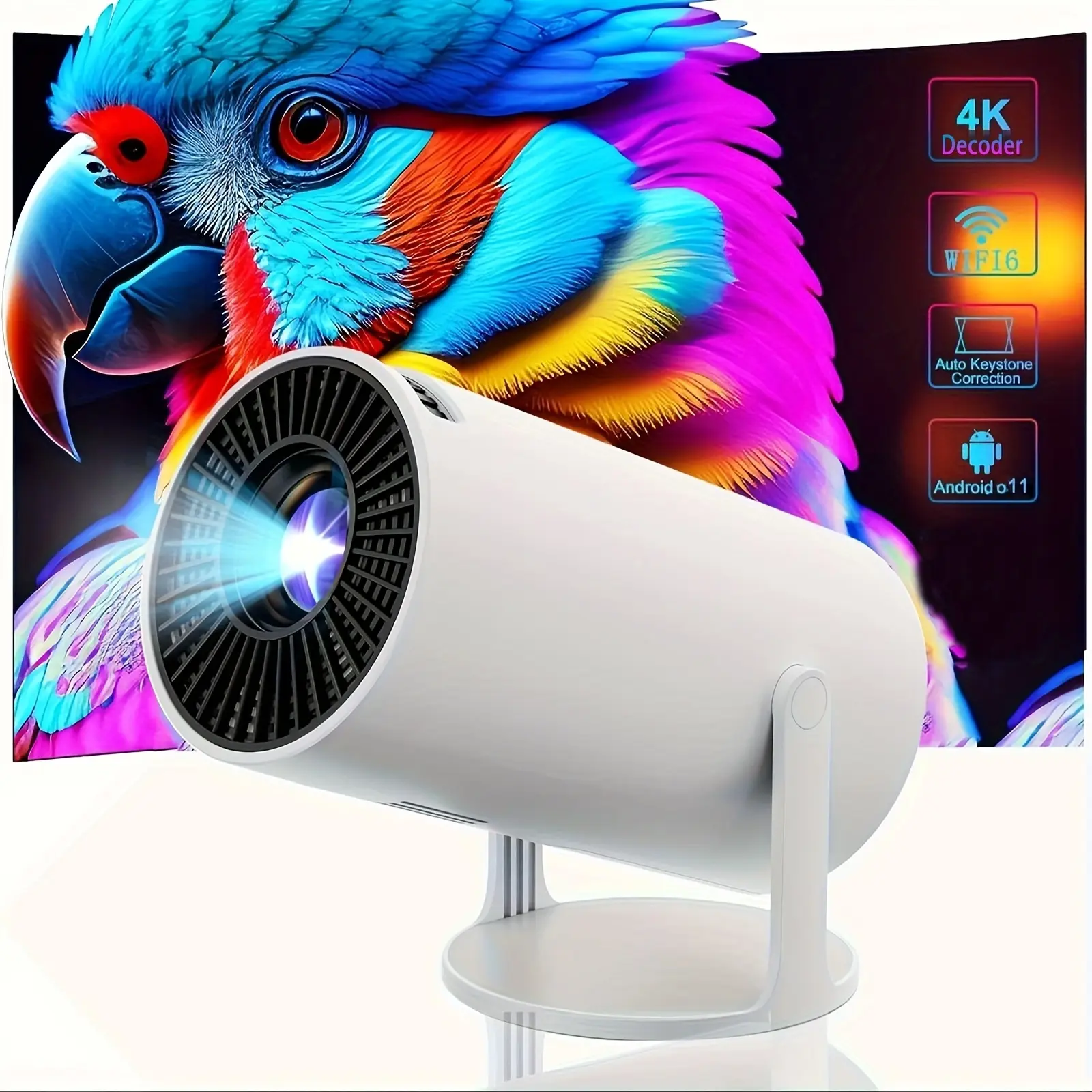 Ultra-Portable 1080P for Smart Projector with WiFi6,Auto Keystone, for Android 11, Auto Keystone, Wired & Wireless Connectivity for Home Theater, Outdoor Movies, Gaming - Compatible with Phones, TV Sticks, Laptops