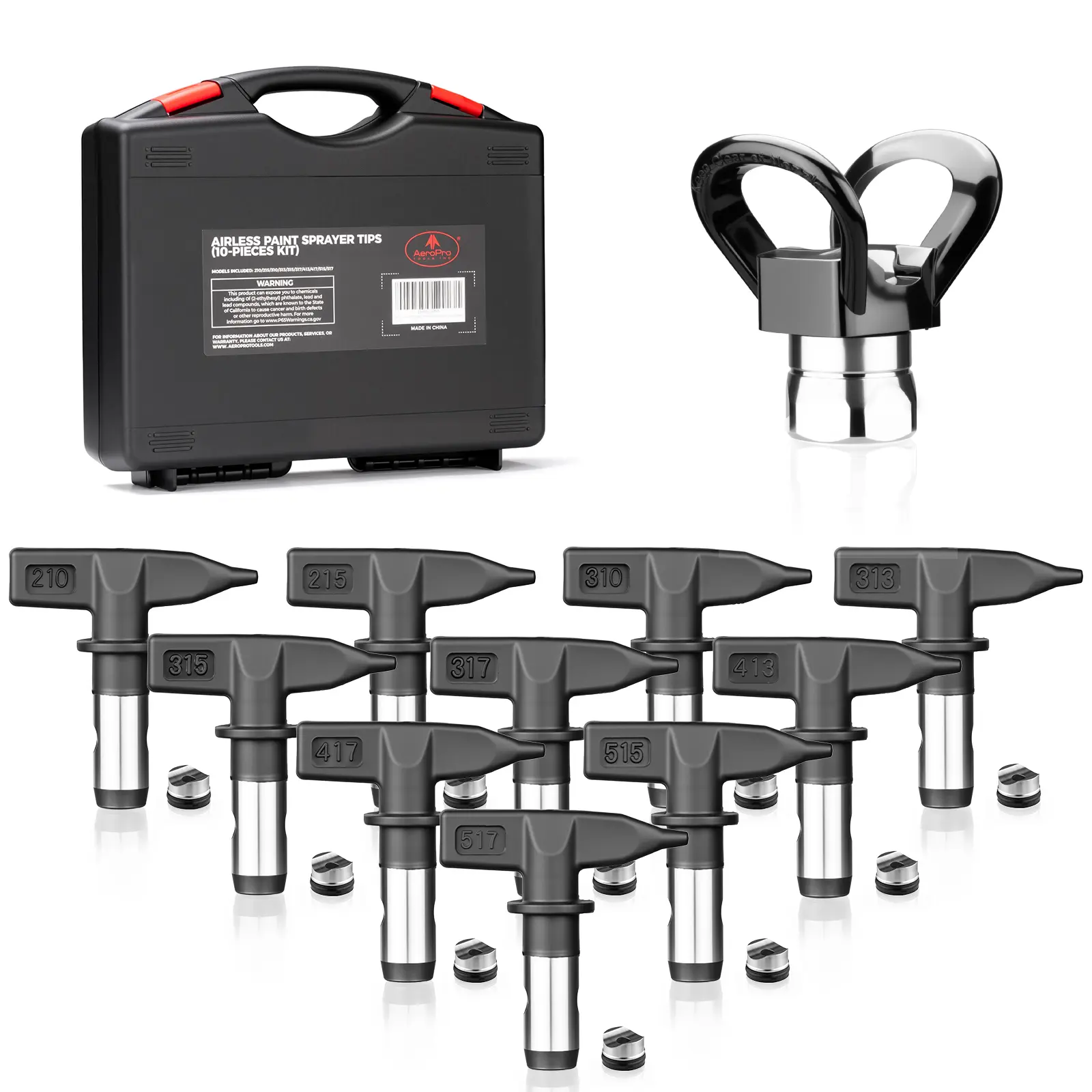 AEROPRO Tools 12Pcs Airless Paint Sprayer Tips Set, 10 Reversible Spray Nozzle Tips, 1pc Nozzle Tip Guard, 1pc Storage Box(210,215,310,313,315,317,413,417,515,517) kit